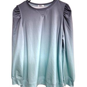 Zeagoo Large Blue Grey Ombre Long Sleeve Puff Shoulder Sweatshirt